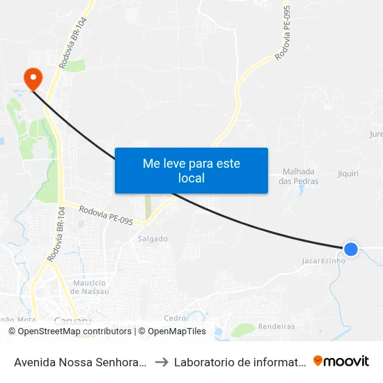 Avenida Nossa Senhora Das Dores 5980 to Laboratorio de informatica - UFPE /CAA map