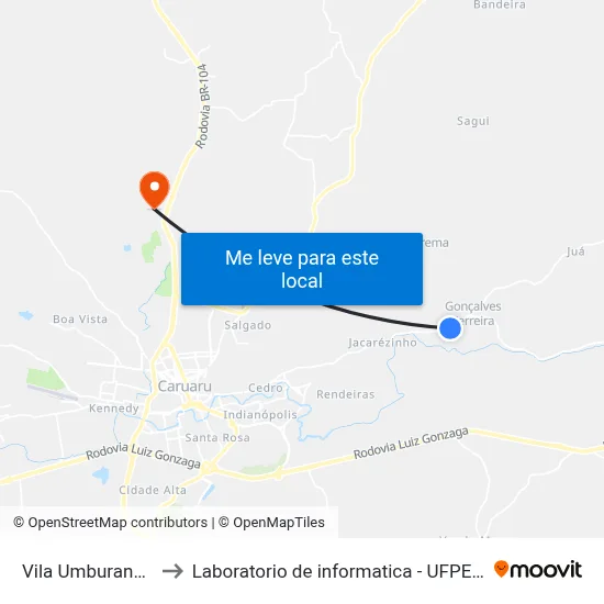 Vila Umburana 96 to Laboratorio de informatica - UFPE /CAA map