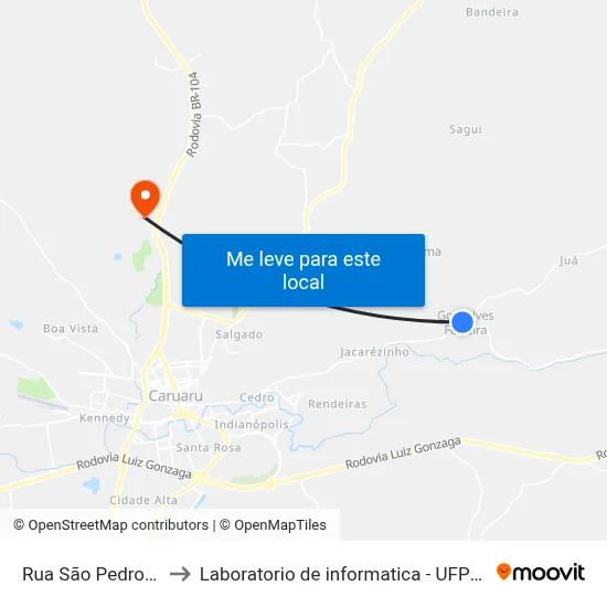 Rua São Pedro 110 to Laboratorio de informatica - UFPE /CAA map