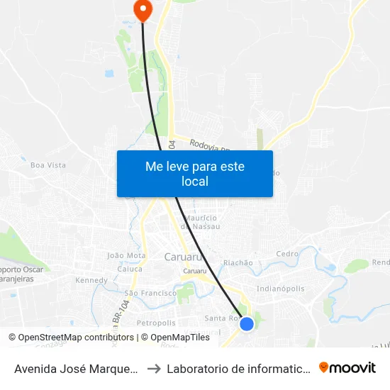 Avenida José Marques Fontes 489 to Laboratorio de informatica - UFPE /CAA map
