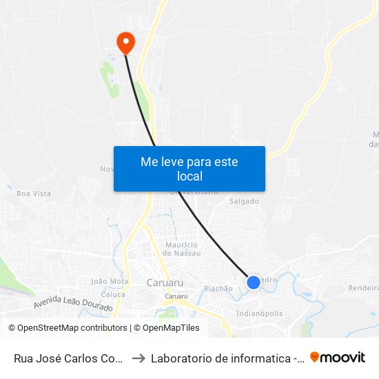 Rua José Carlos Coutinho, 10 to Laboratorio de informatica - UFPE /CAA map