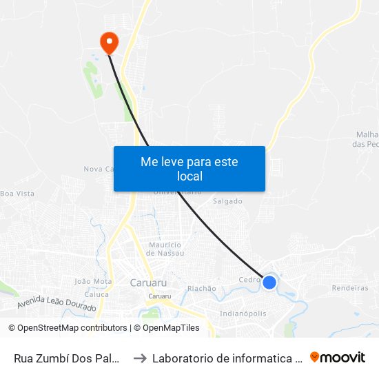 Rua Zumbí Dos Palmares, 163 to Laboratorio de informatica - UFPE /CAA map