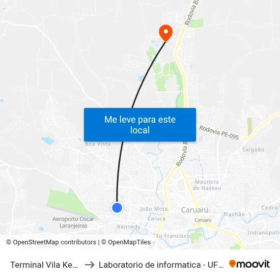 Terminal Vila Kennedy to Laboratorio de informatica - UFPE /CAA map