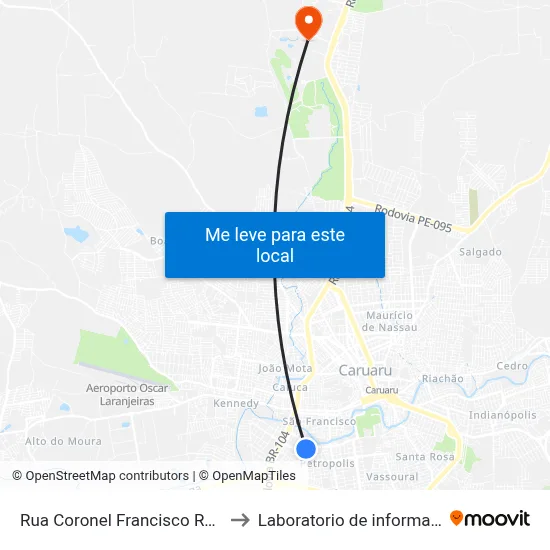 Rua Coronel Francisco Rodrigues Porto 120 to Laboratorio de informatica - UFPE /CAA map