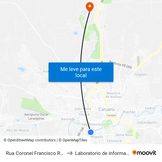 Rua Coronel Francisco Rodrigues Porto 65 to Laboratorio de informatica - UFPE /CAA map