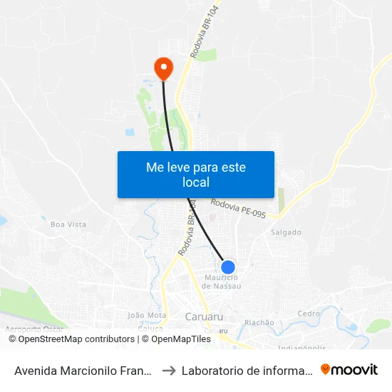 Avenida Marcionilo Francisco Da Silva 585 to Laboratorio de informatica - UFPE /CAA map