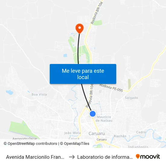 Avenida Marcionilo Francisco Da Silva, 151 to Laboratorio de informatica - UFPE /CAA map