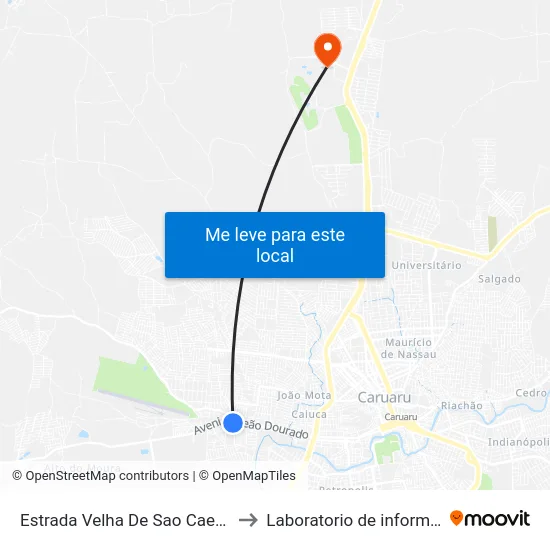 Estrada Velha De Sao Caetano Dist Indust, 2625 to Laboratorio de informatica - UFPE /CAA map