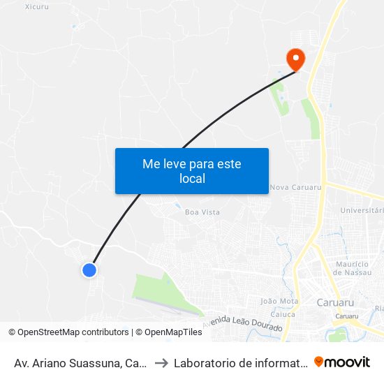 Av. Ariano Suassuna, Caruaru - Pe, Brasil to Laboratorio de informatica - UFPE /CAA map