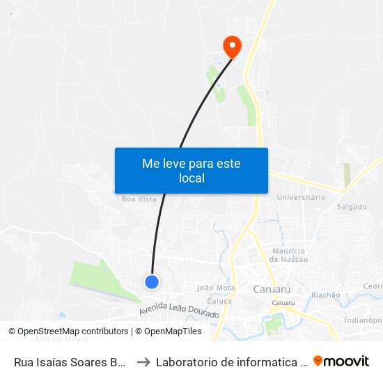 Rua Isaías Soares Bezerra, 125 to Laboratorio de informatica - UFPE /CAA map