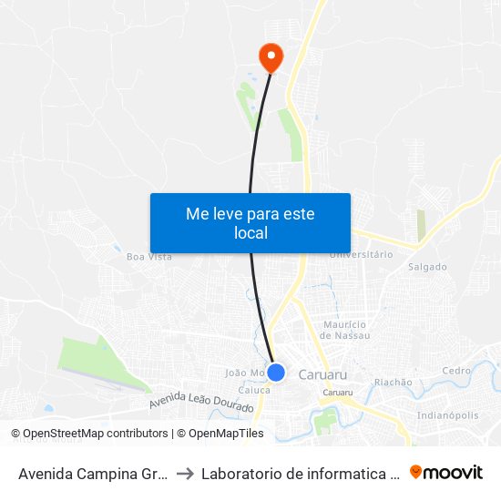 Avenida Campina Grande, 132 to Laboratorio de informatica - UFPE /CAA map