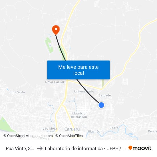 Rua Vinte, 345 to Laboratorio de informatica - UFPE /CAA map