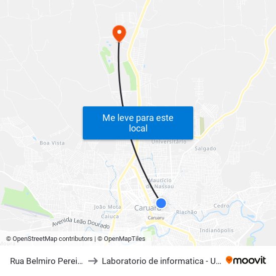 Rua Belmiro Pereira, 301 to Laboratorio de informatica - UFPE /CAA map