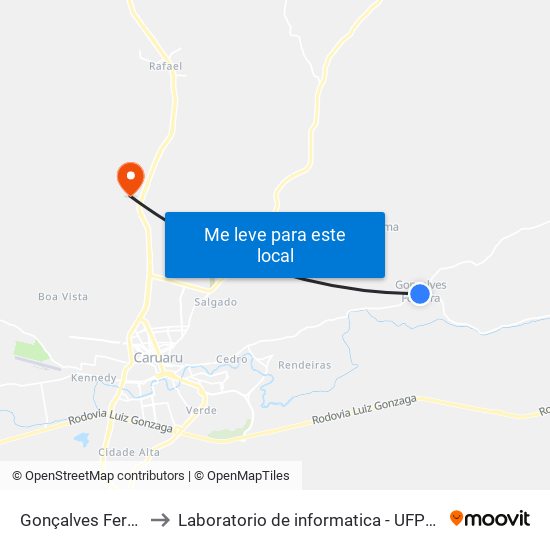 Gonçalves Ferreira to Laboratorio de informatica - UFPE /CAA map