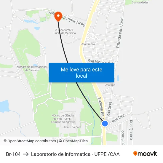 Br-104 to Laboratorio de informatica - UFPE /CAA map