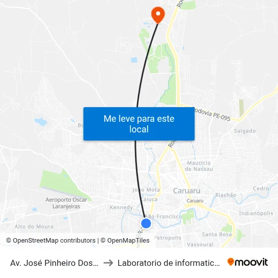 Av. José Pinheiro Dos Santos 214 to Laboratorio de informatica - UFPE /CAA map