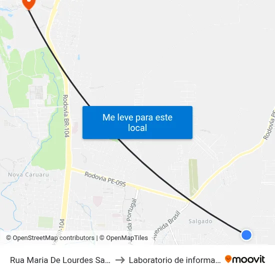 Rua Maria De Lourdes Sampaio Carneiro 21 to Laboratorio de informatica - UFPE /CAA map