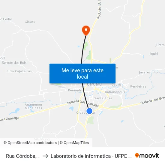 Rua Córdoba, 99 to Laboratorio de informatica - UFPE /CAA map