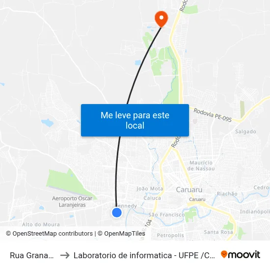 Rua Granada to Laboratorio de informatica - UFPE /CAA map