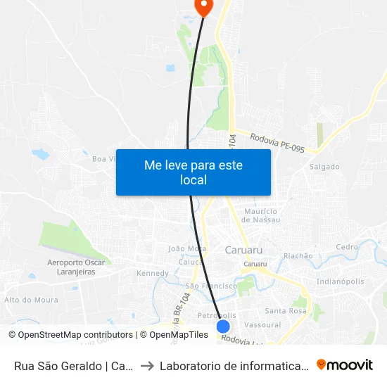 Rua São Geraldo | Caruaru Frios to Laboratorio de informatica - UFPE /CAA map