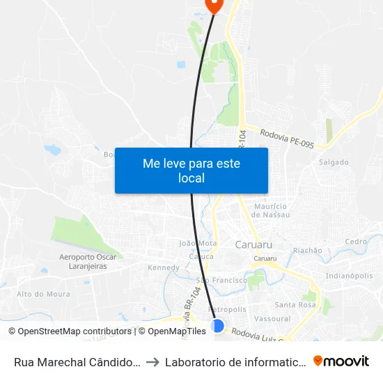 Rua Marechal Cândido Rondon 285 to Laboratorio de informatica - UFPE /CAA map