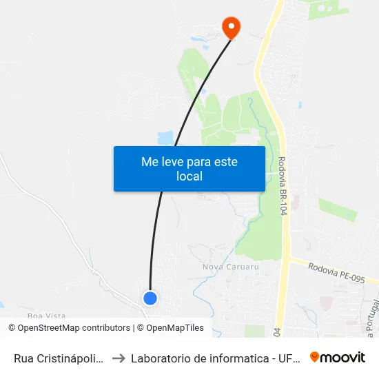 Rua Cristinápolis 208 to Laboratorio de informatica - UFPE /CAA map