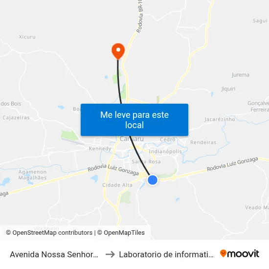 Avenida Nossa Senhora Aparecida 90 to Laboratorio de informatica - UFPE /CAA map