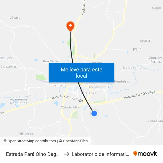 Estrada Pará Olho Dagua Da Cana 93 to Laboratorio de informatica - UFPE /CAA map