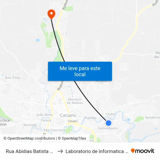 Rua Abidias Batista Da Silva 85 to Laboratorio de informatica - UFPE /CAA map