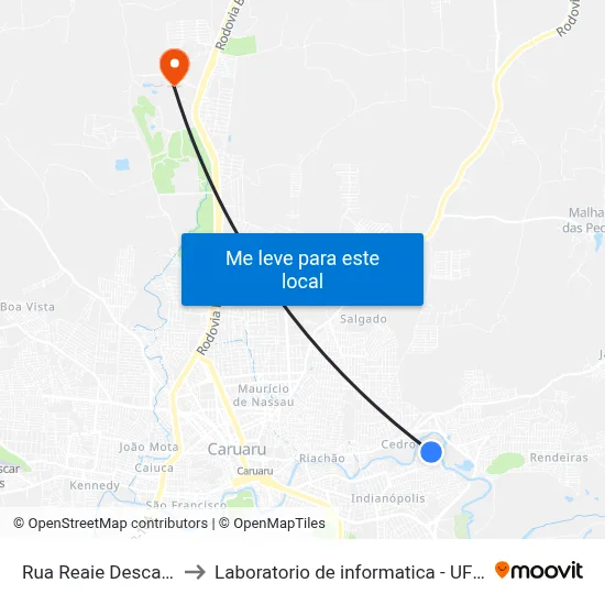 Rua Reaie Descartes 2 to Laboratorio de informatica - UFPE /CAA map