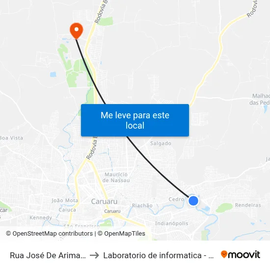 Rua José De Arimatéa 114 to Laboratorio de informatica - UFPE /CAA map