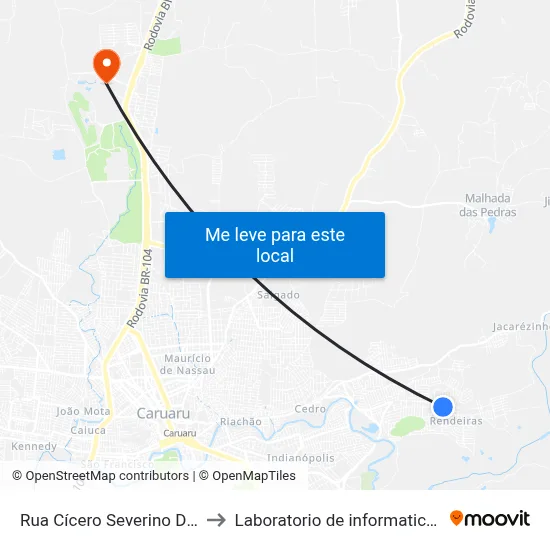 Rua Cícero Severino De Oliveira 99 to Laboratorio de informatica - UFPE /CAA map
