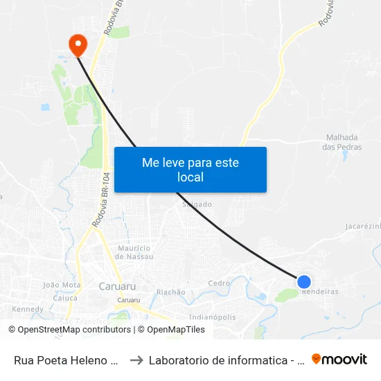 Rua Poeta Heleno Ferreira 1 to Laboratorio de informatica - UFPE /CAA map