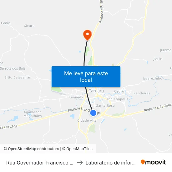 Rua Governador Francisco De Moura Cavalcante 87 to Laboratorio de informatica - UFPE /CAA map