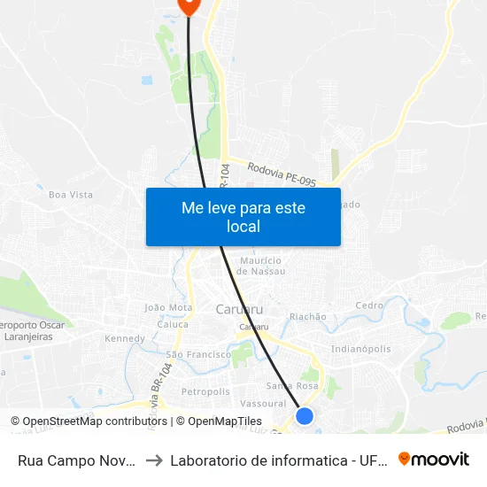Rua Campo Novo 199 to Laboratorio de informatica - UFPE /CAA map