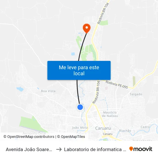 Avenida João Soares De Lira 4 to Laboratorio de informatica - UFPE /CAA map