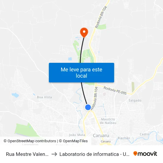 Rua Mestre Valentim 14 to Laboratorio de informatica - UFPE /CAA map