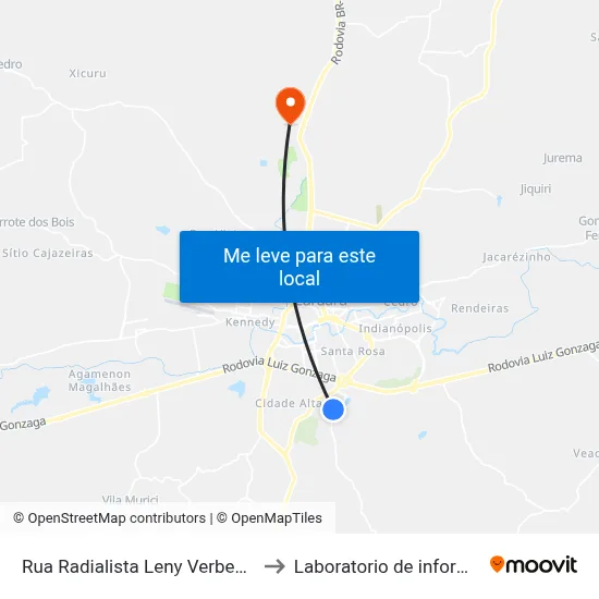 Rua Radialista Leny Verbena Queiroga Barros 204 to Laboratorio de informatica - UFPE /CAA map