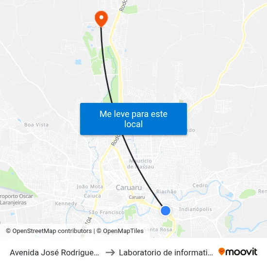 Avenida José Rodrigues De Jesus 598 to Laboratorio de informatica - UFPE /CAA map