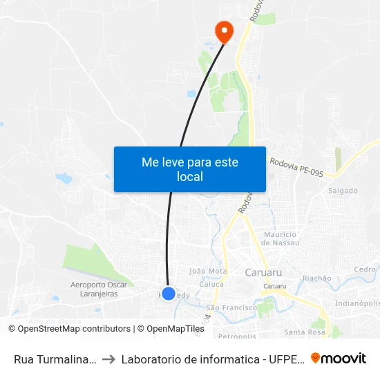 Rua Turmalina, 18 to Laboratorio de informatica - UFPE /CAA map