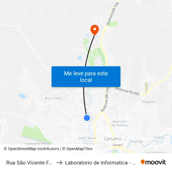 Rua São Vicente Férrer 53 to Laboratorio de informatica - UFPE /CAA map