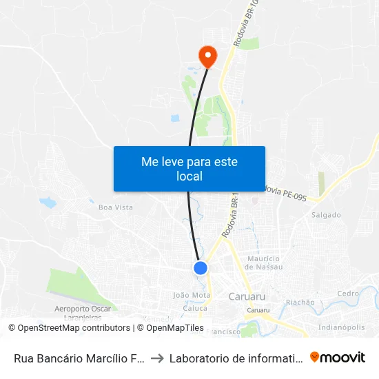 Rua Bancário Marcílio Fernandes 880a to Laboratorio de informatica - UFPE /CAA map