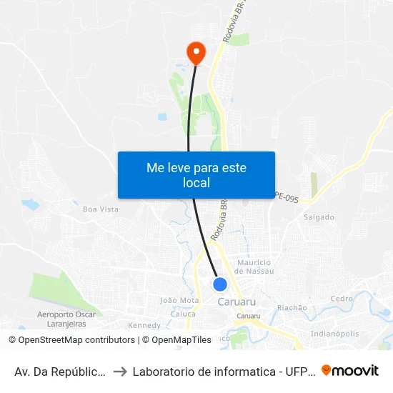 Av. Da República, 79 to Laboratorio de informatica - UFPE /CAA map