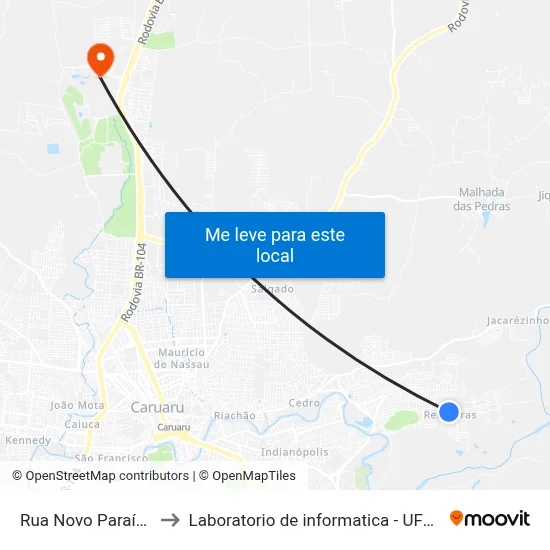 Rua Novo Paraíso 50 to Laboratorio de informatica - UFPE /CAA map