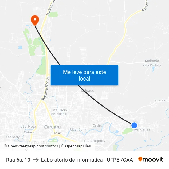 Rua 6a, 10 to Laboratorio de informatica - UFPE /CAA map
