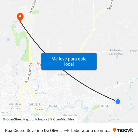 Rua Cícero Severino De Oliveira 98 | Lot. Parque Do Cedro to Laboratorio de informatica - UFPE /CAA map
