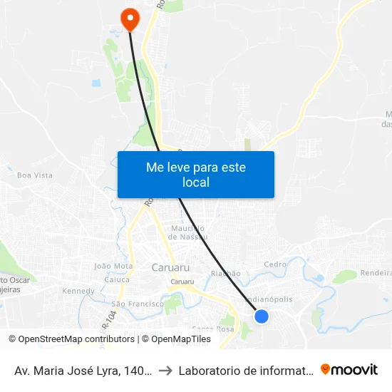 Av. Maria José Lyra, 140 | Senac Caruaru to Laboratorio de informatica - UFPE /CAA map
