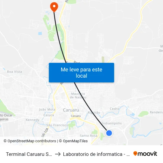 Terminal Caruaru Shopping to Laboratorio de informatica - UFPE /CAA map