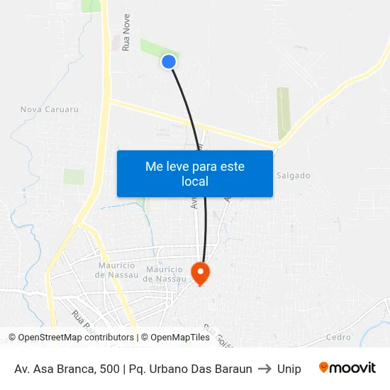 Av. Asa Branca, 500 | Pq. Urbano Das Baraun to Unip map