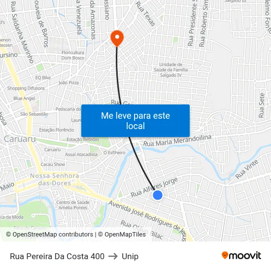 Rua Pereira Da Costa 400 to Unip map